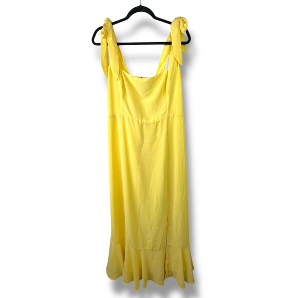 Lulus NWOT Summer Invite Yellow Tie-Strap Woven Chiffon Tiered Midi Dress XL - Picture 3 of 10